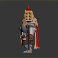 Armored Man Character Standing With Decorative Shield And War Hammer