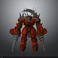 Red Armored Warrior Creature With Spiked Armor Sickle Like Weapons And Conical Arms