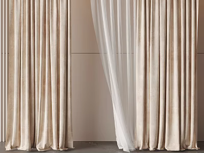 Elegant Beige Velvet Curtains With Sheer Layer For Modern Home Decor 3d model