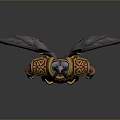 Fantasy Demon Character In Ornate Golden Red Armor With Horns And Wings