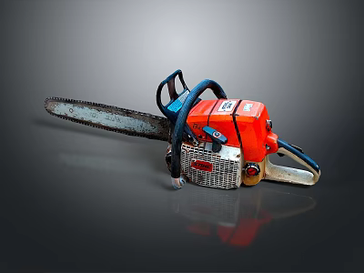 Professional Orange Chainsaw With Blue Handle Metal Chain And Power Equipment 3d model