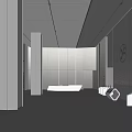 Modern Lobby Front Desk Reception Area With Marble Wall Green Plant And Glass Doors