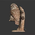 Striking Lifelike Owl Sculpture Perched on Tree Branch With Natural Stone Base