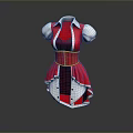 Red And White Collared Dress With Puffed Sleeves Yellow Belt And Layered Skirt