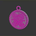 Elegant Silver Circular Pendant with Intricate Spiral Patterns and Leaf Like Designs 3d model