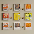 Abstract Painting Display With Colorful Cards Chinese Text Orange Patterns And Wine Glasses In Grid Layout