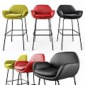 Colorful Modern Bar Stools Yellow Red Black Leather Seats With Metal Frames