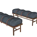 Modern Ottoman Benches With Gray Upholstery Brown Straps And Metal Legs