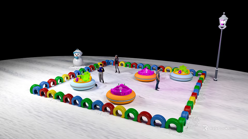 Colorful Inflatable Play Area With Circular Ring Fences And Snowman Decoration 3d model 
