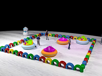 Colorful Inflatable Play Area With Circular Ring Fences And Snowman Decoration 3d model