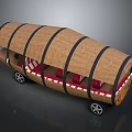 Bus With Wooden Curved Roof Black Stripes And Red White Seats