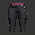 Stylish Cropped Leather Pants With Pink Lining Black Belt Skull Decoration And Chain Pocket