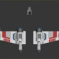 Two White Spaceship Models With Red And Blue Stripes And Small Parts
