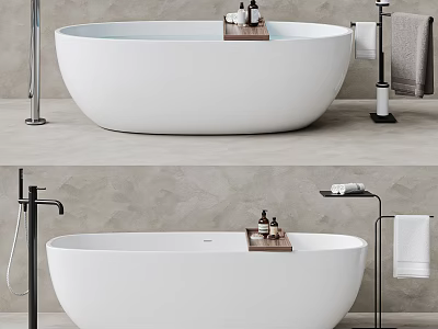 Modern Bathtub In Contemporary Bathroom With Fixtures And Towels 3d model