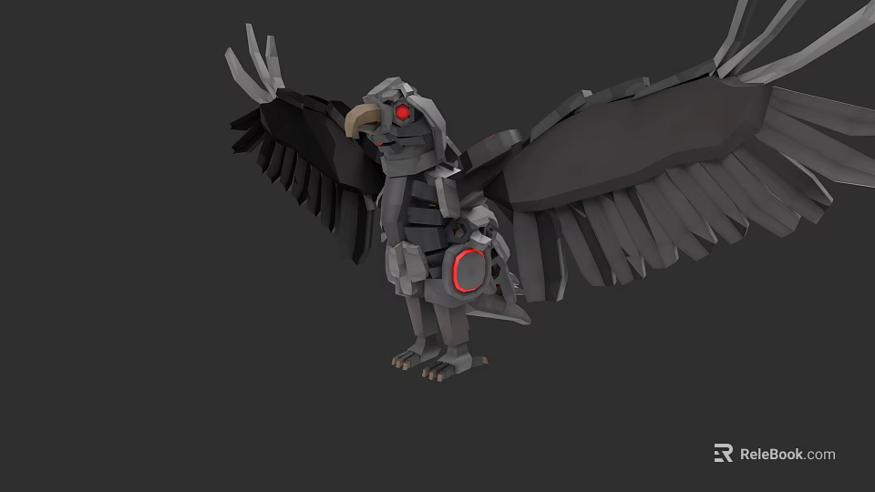 Mechanical Flying Animal Vulture Bird with Red Eyes Metallic Body and Detailed Wings 3d model 