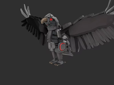 Mechanical Flying Animal Vulture Bird with Red Eyes Metallic Body and Detailed Wings 3d model
