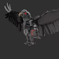 Mechanical Flying Animal Vulture Bird with Red Eyes Metallic Body and Detailed Wings