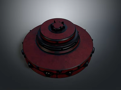 Red Circular Weapon Top With Black Mechanical Structure And Metal Design Features 3d model