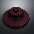 Red Circular Weapon Top With Black Mechanical Structure And Metal Design Features