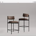 Modern Bar Stools With Brown Leather Seats And Black Metal Frames 3d model