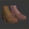 Brown Leather Boots with Lace Up Design and Flat Sole Displayed on Gray Background