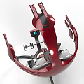 Red Mechanical Gaming Seat With Ergonomic Design And Circular Armrests
