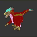 Vibrant Red Feathered Dinosaur With Sharp Teeth And Claws Standing On Dark Background 3d model