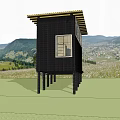 Black Wooden Guesthouse Building Exterior With Large Windows And Hillside Greenery