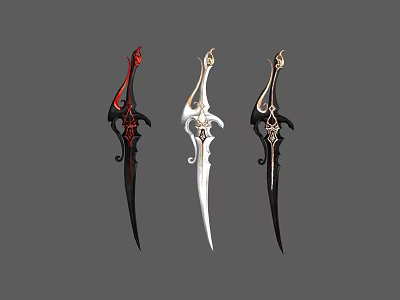 Decorative Daggers With Ornate Designs In Red White And Black Colors 3d model