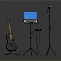Professional Music Recording Equipment Setup With Electric Guitar Laptop And Microphone Stand