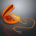 Open Orange Vintage Pocket Watch With Detailed Dial And Golden Chain Design