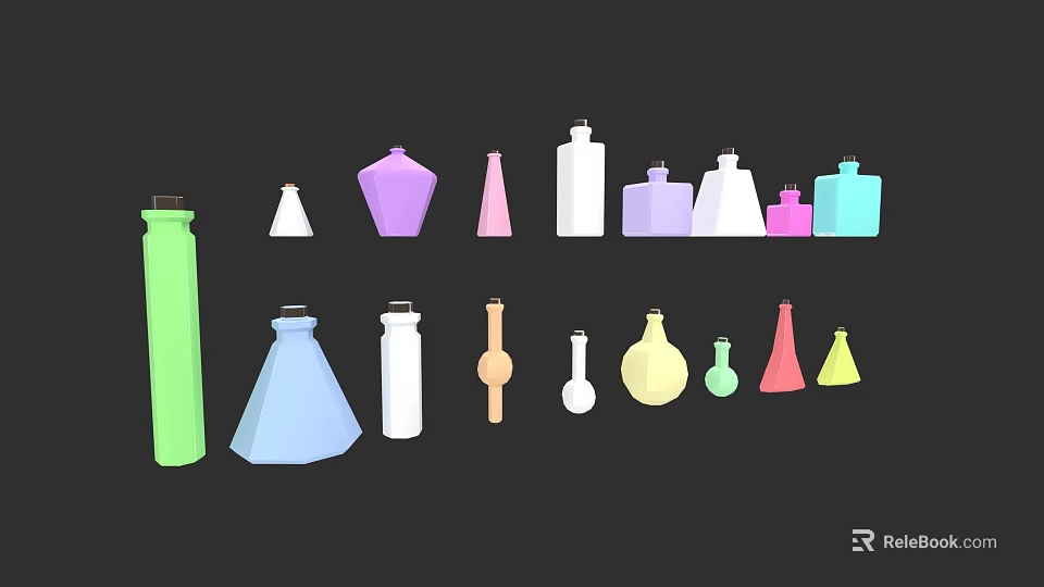 Colorful Ceramic Vessels With Various Shapes And Sizes On Black Background 3d model 
