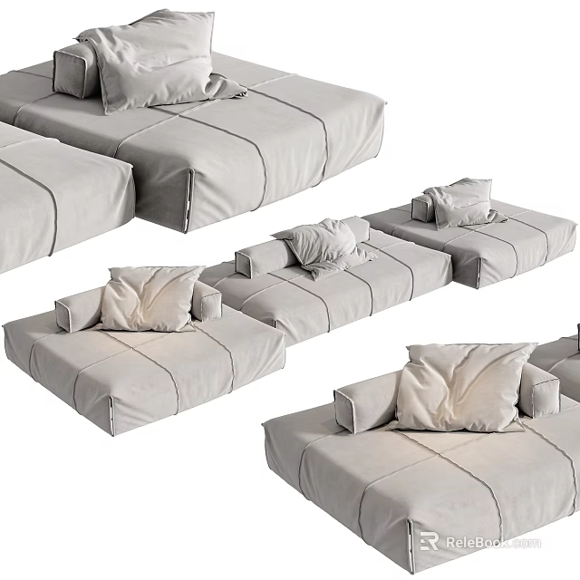 Modern Gray Fabric Sectional Sofas With Modular Design And Plush Cushions 3d model 