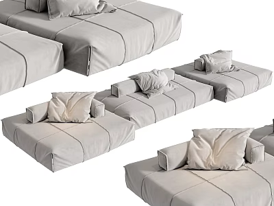 Modern Gray Fabric Sectional Sofas With Modular Design And Plush Cushions 3d model