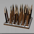Wooden Spikes With Pointed Tops Neatly Arranged On Square Grid Base Structure