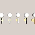 Five Modern Wall Lamps With White Round Globe Shades And Different Colored Bases