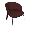 Burgundy Velvet Accent Chair With Curved Armrests And Modern Metal Legs Design
