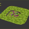 Lush Green Square Landscape With Central Gray Path And Grass Area
