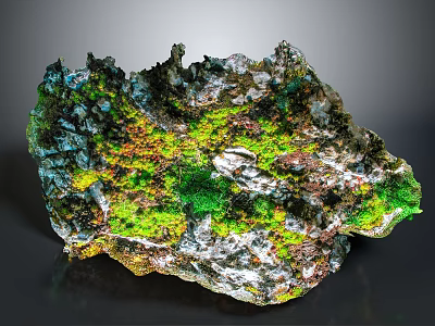 Rocky Terrain With Colorful Green Yellow Red Moss And Mineral Surface Textures 3d model