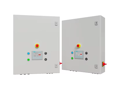 Industrial Electrical Control Panels With Gray Enclosure Red Green Blue Buttons And Indicators 3d model