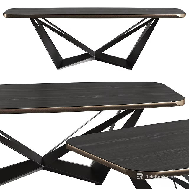 Modern Dining Table With Wooden Top And Geometric Metal Legs Design 3d model 