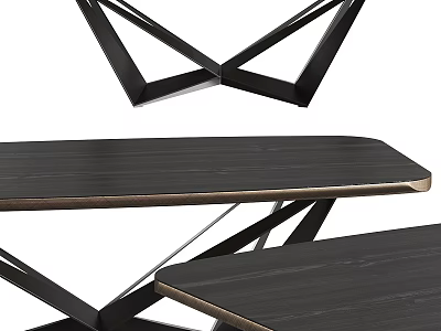 Modern Dining Table With Wooden Top And Geometric Metal Legs Design 3d model