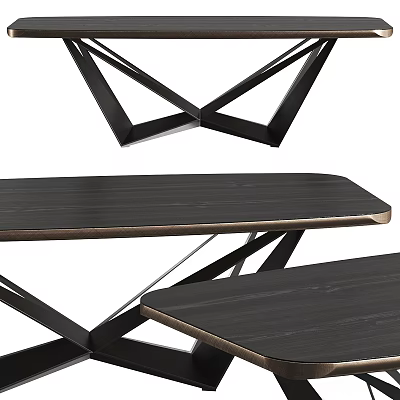 Modern Dining Table With Wooden Top And Geometric Metal Legs Design 3d model