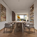 Living Dining Room Interior With Bookshelves Sofa Chairs Coffee Table And Floor To Ceiling Windows