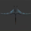 Blue Pterosaur With Long Wings And Colorful Orange Pink Tail Flying