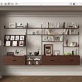 Modern Wall Bookcase with Books Photo Frames Decorative Items and Drawers 3d model