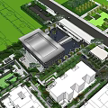 Modern Sales Office Building With Surrounding Greenery Water Feature And Parking Area