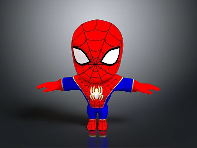 Chibi Spider Man Character In Red And Blue Costume With Spider Emblem And Outstretched Arms 3d model
