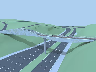 Elevated Highway Bridge Design With Multiple Lanes And Green Hill Surroundings 3d model