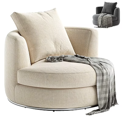 Modern Beige Linen Single Seater Sofa With Plaid Blanket And Pillow 3d model